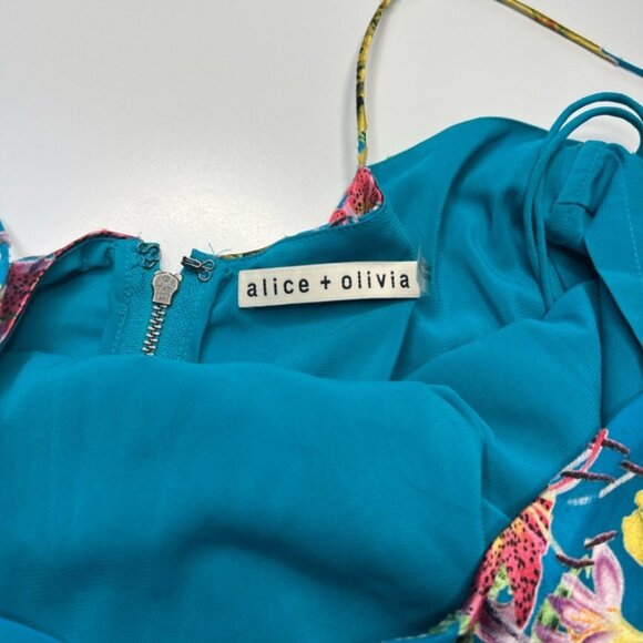 Alice + Olivia Dress Blue silk blend Floral High-low Cocktail velvet burnout 8 - Picture 9 of 16